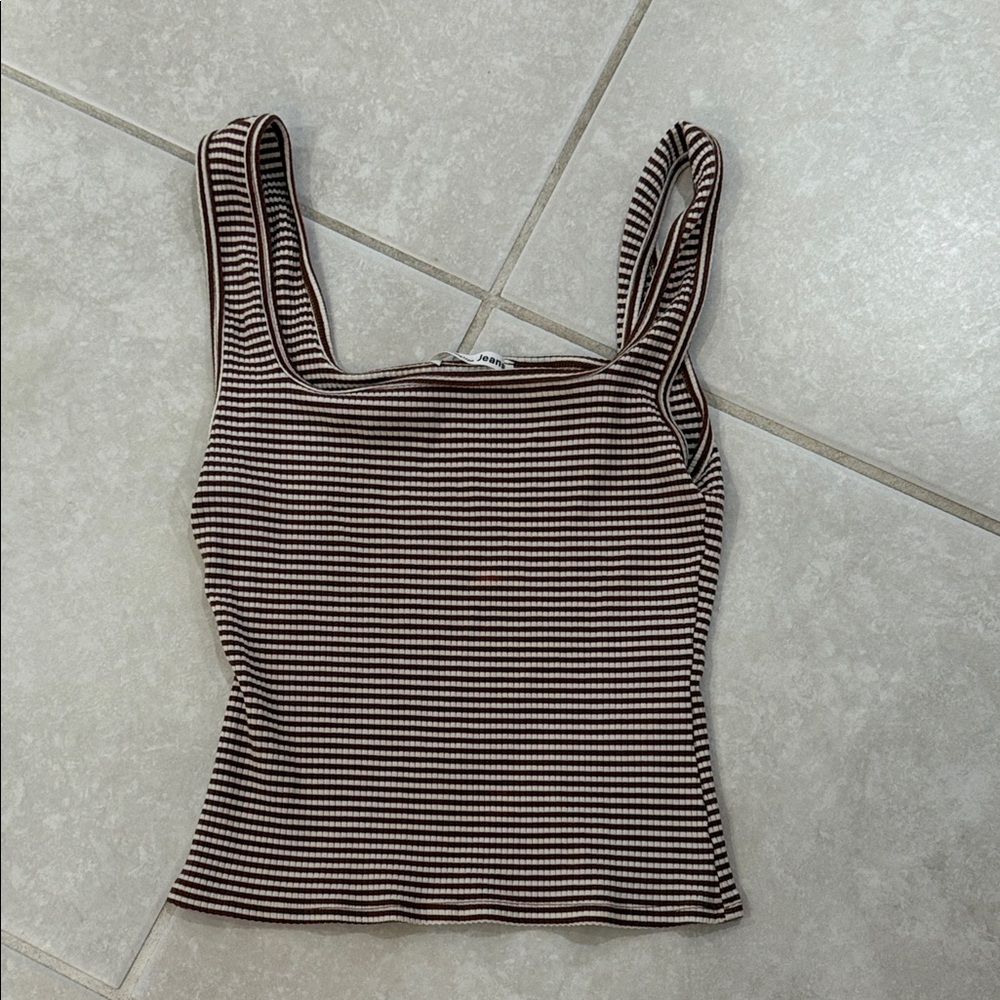 Reformation Brown and Cream Striped Ribbed Tank